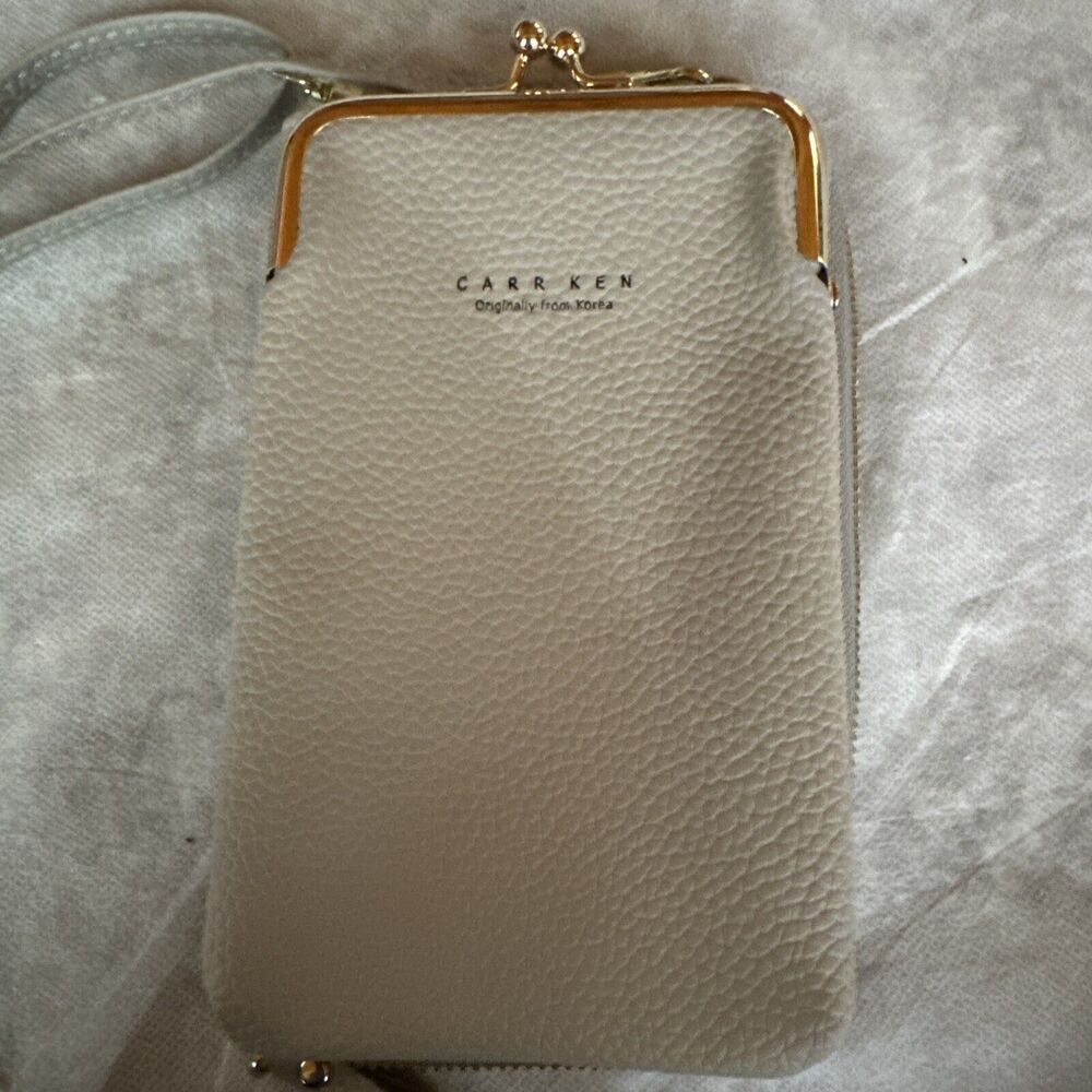 Carr Ken ~ Crossbody Cell Phone Purse Shoulder Bag Wallet Gray Kiss Lock/Zip New